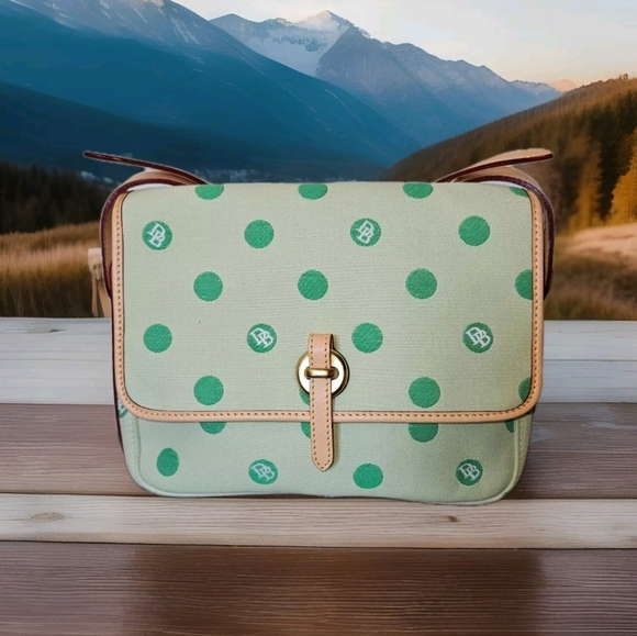 Dooney & Bourke Handbags - NWT Dooney & Bourke Green Polka Dot Flap Crossbody Canvas Leather Purse